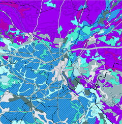 Abbildung Kartenausschnitt Bodenatlas mit Darstellung der Durchlässigkeit der Böden um Magdeburg