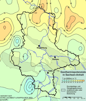 Abbildung Geothermiepotenziale in Sachsen-Anhalt in der Tiefe von 2000 m