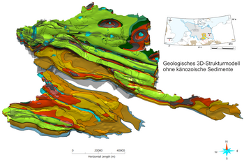 Geologisches 3-​D-Strukturmodell ohne känozoische Sedimente