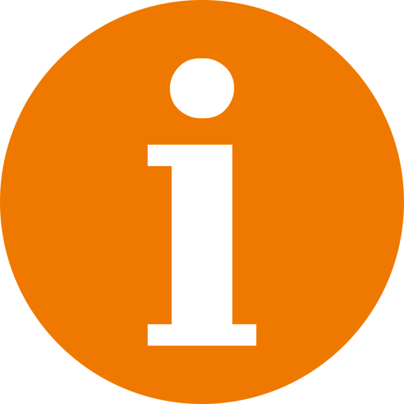 Ein oranger Kreis mit einem kleinen i als Symbol für Information